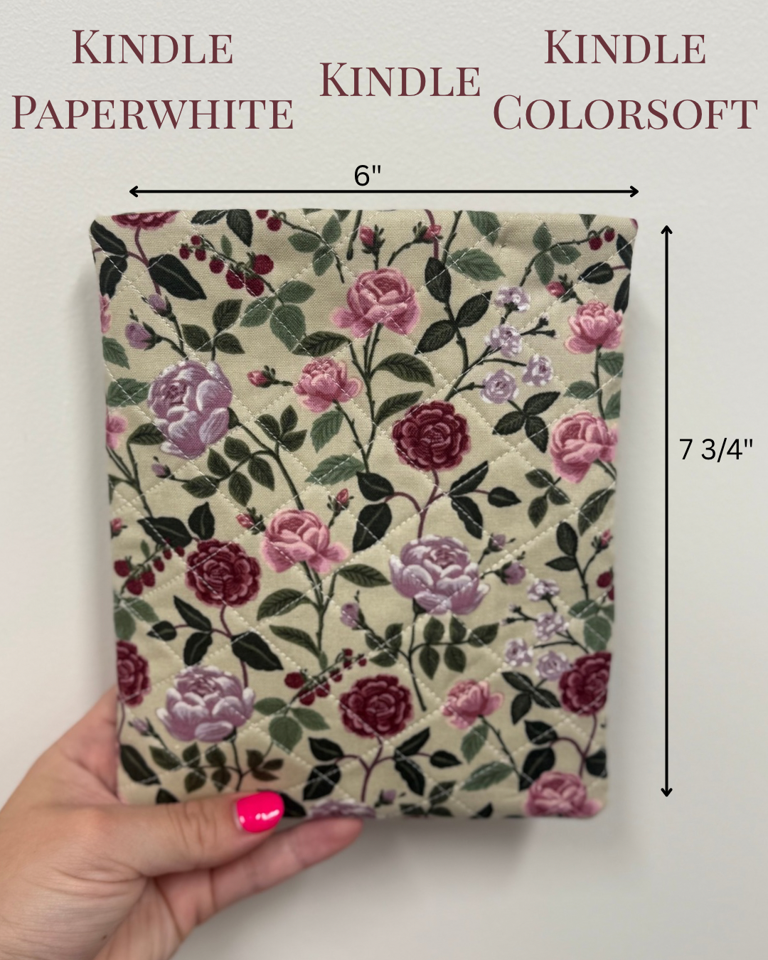 Quilted Kindle Sleeve - Plum Roses