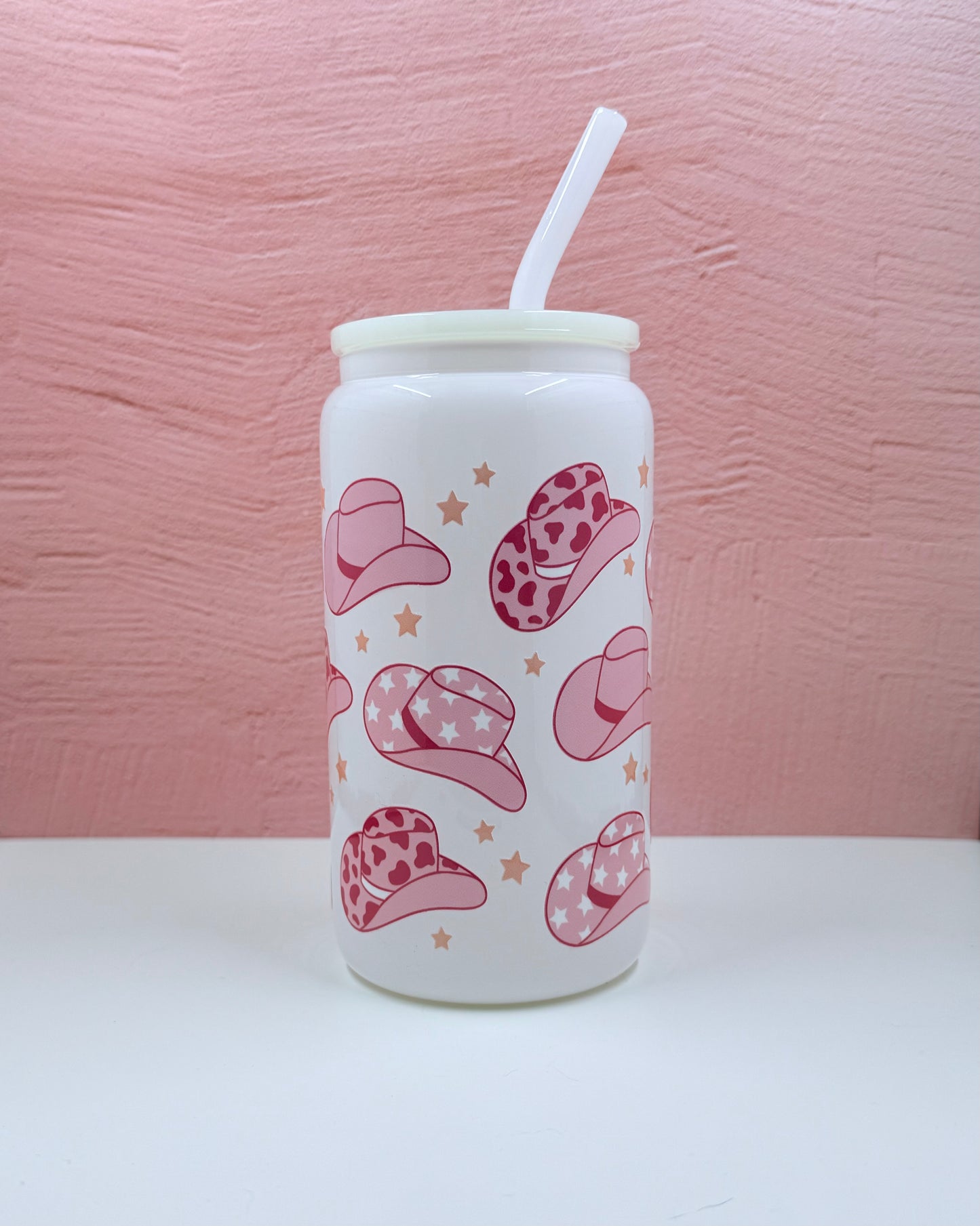 Pink Cowboy Hat - 16oz Glass