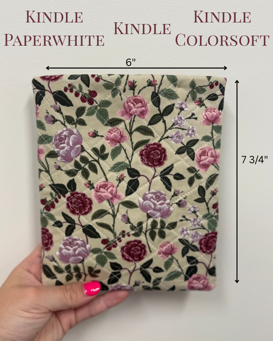 Quilted Kindle Sleeve - Plum Roses