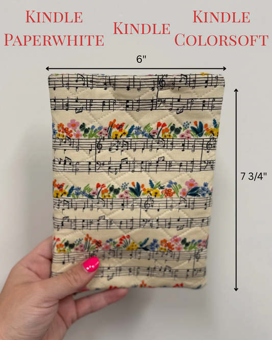 Quilted Kindle Sleeve - Floral Music